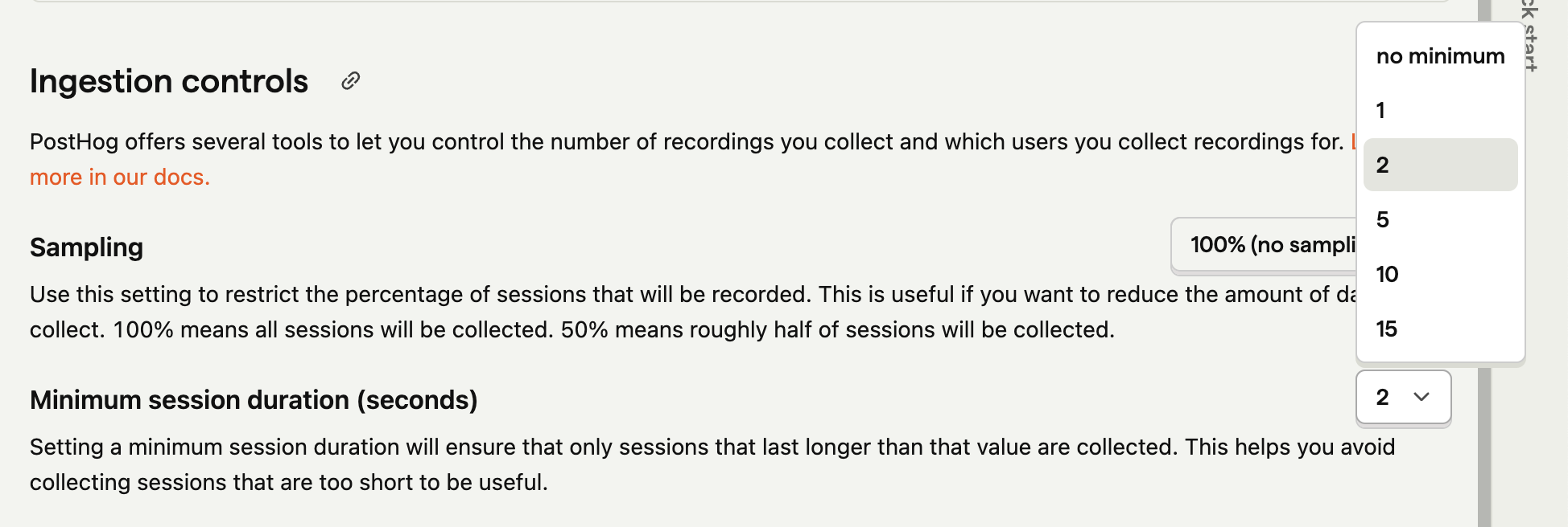 Minimum duration config shown set to 2 seconds