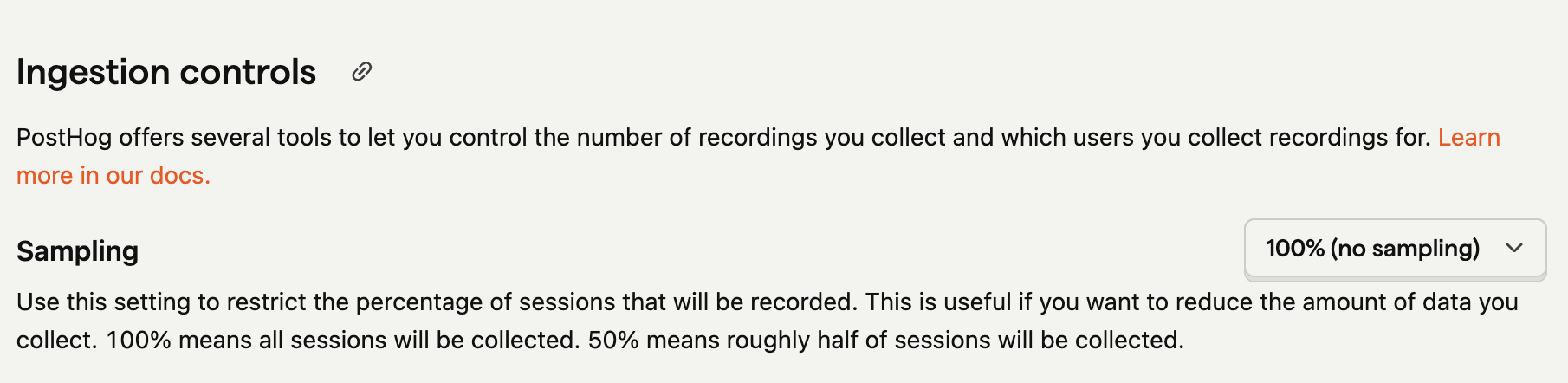 Sampling config shown set to 100% i.e. no sampling